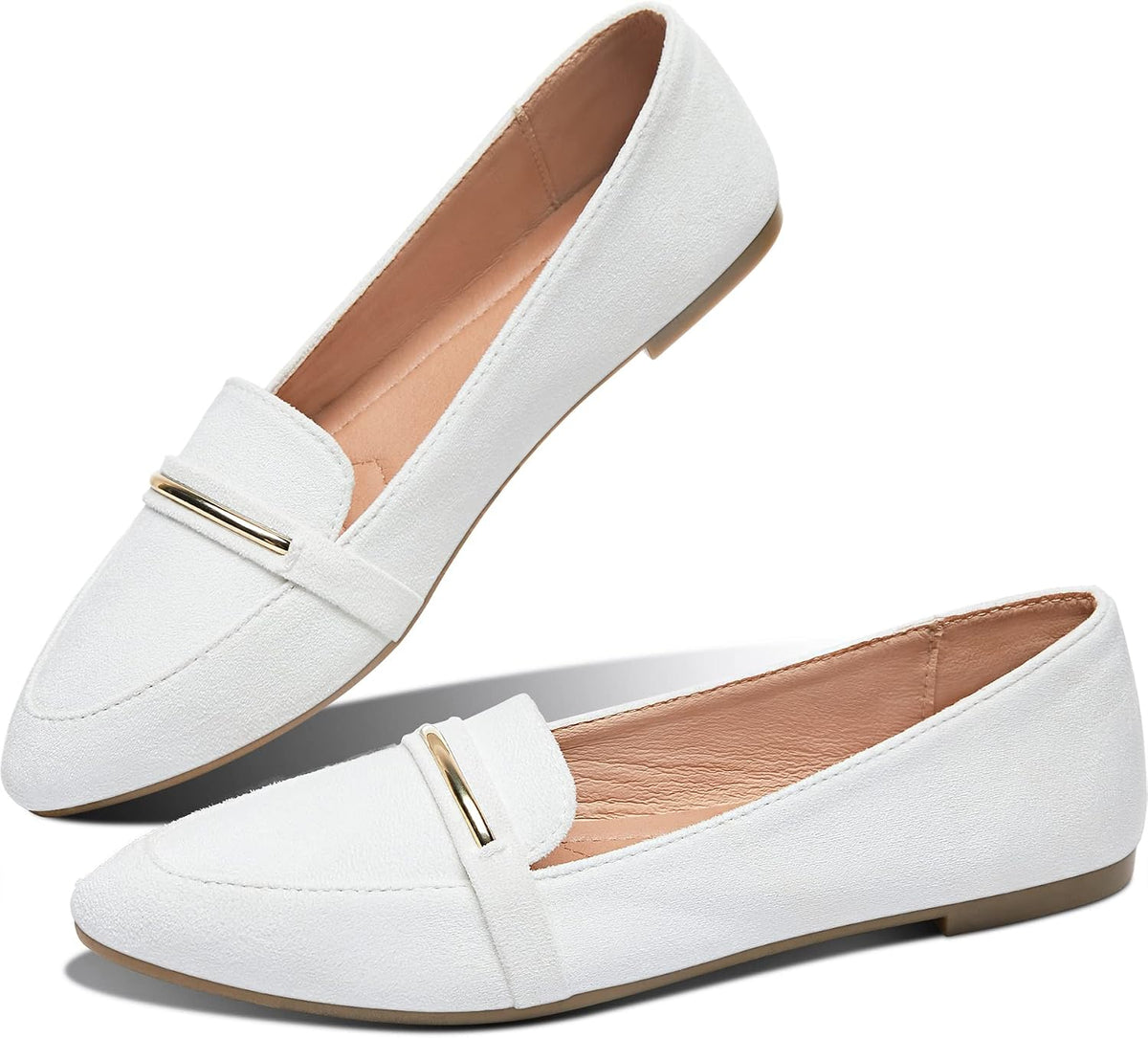 Women's Pointed Toe Penny Loafers - Faux Suede Flat Slip On Work Shoes for Office and Business Casual - 6