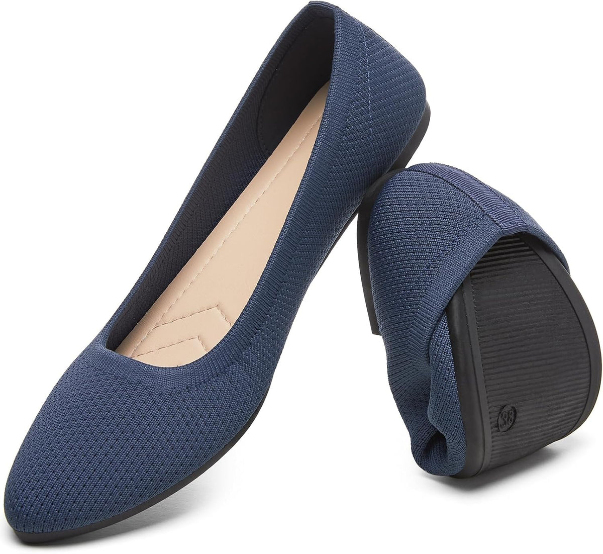 Women's Mesh Pointed Toe Ballet Flats - Breathable Slip On Dress Shoes with Memory Foam Insole - 6