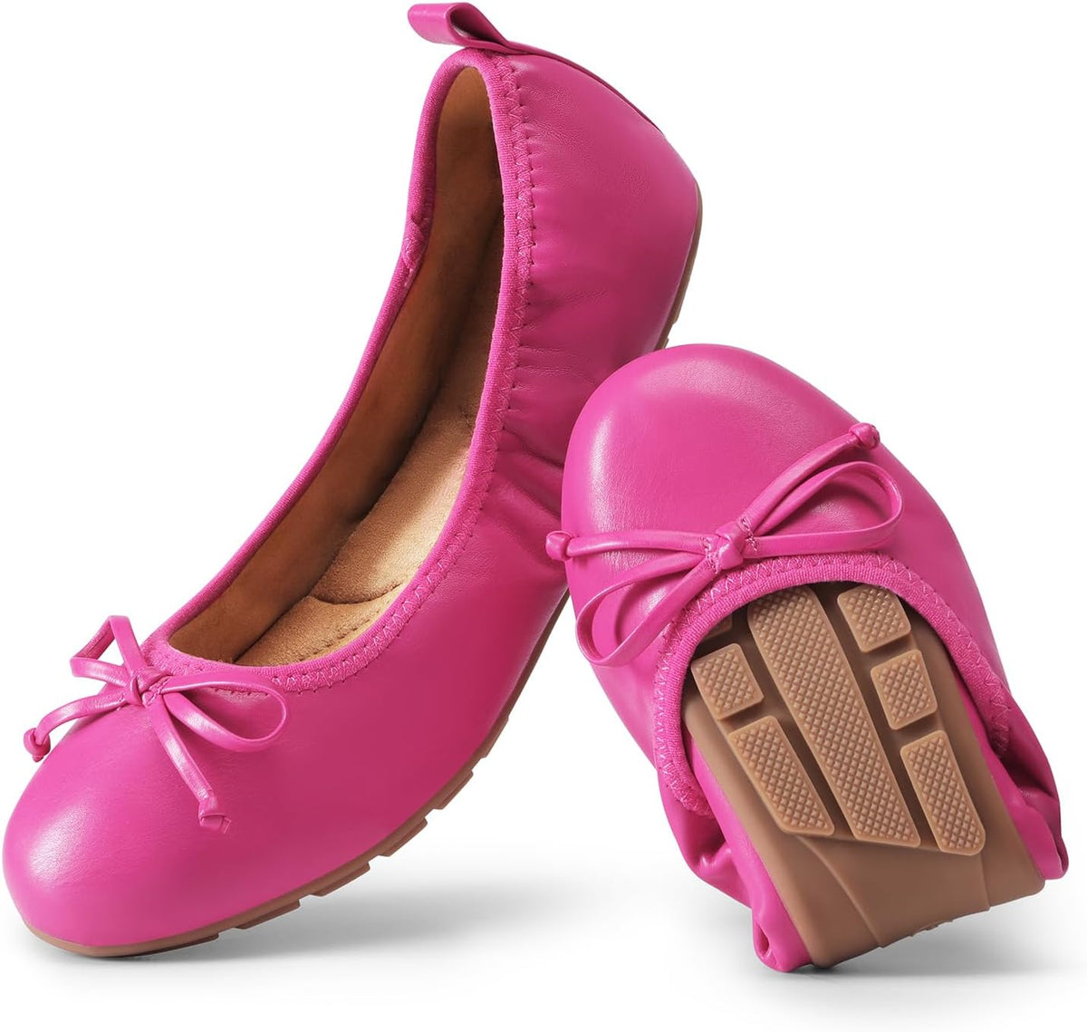 Women's Foldable Bowknot Ballet Flats - Lightweight Round Toe Slip On Dress Shoes for Travel and Long Days - 10