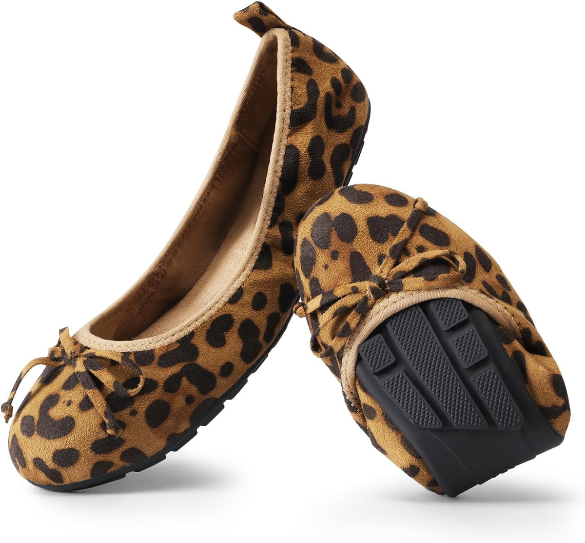 Women's Foldable Bowknot Ballet Flats - Lightweight Round Toe Slip On Dress Shoes for Travel and Long Days - 6 Wide