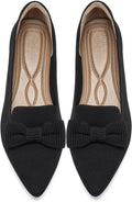 Women's Pointed Toe Knit Ballet Flats with Bow - Breathable Slip On Dress Shoes for Business and Office - 7