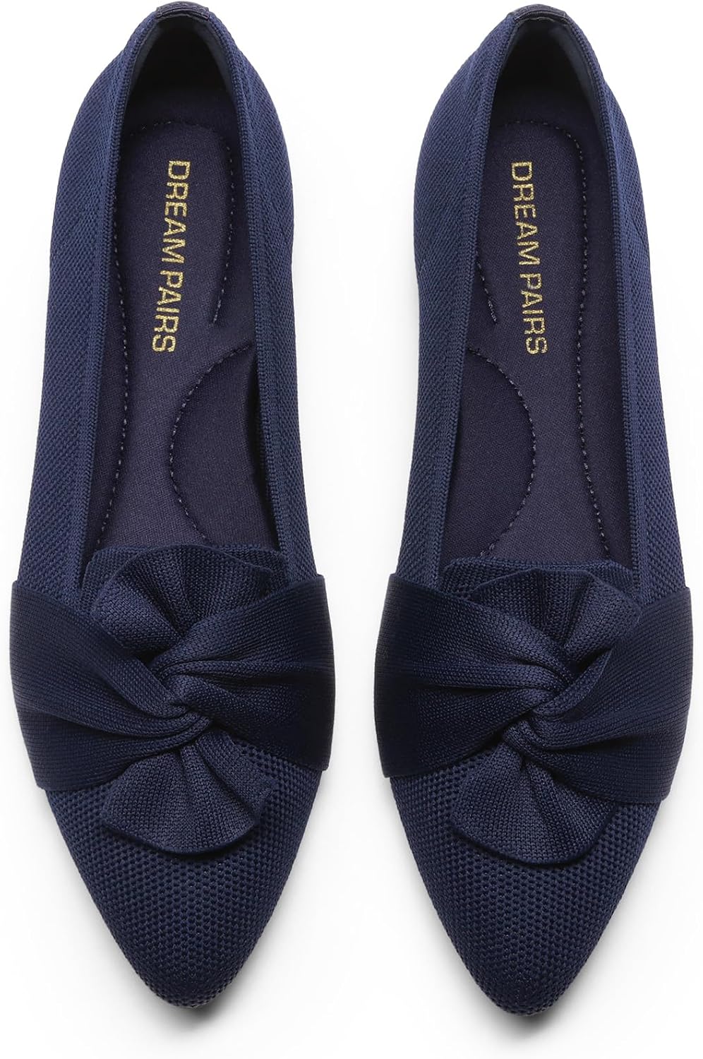 Women's Pointed Toe Knit Ballet Flats with Bow - Arch Support Slip On Shoes for Business and Office Walking - 6