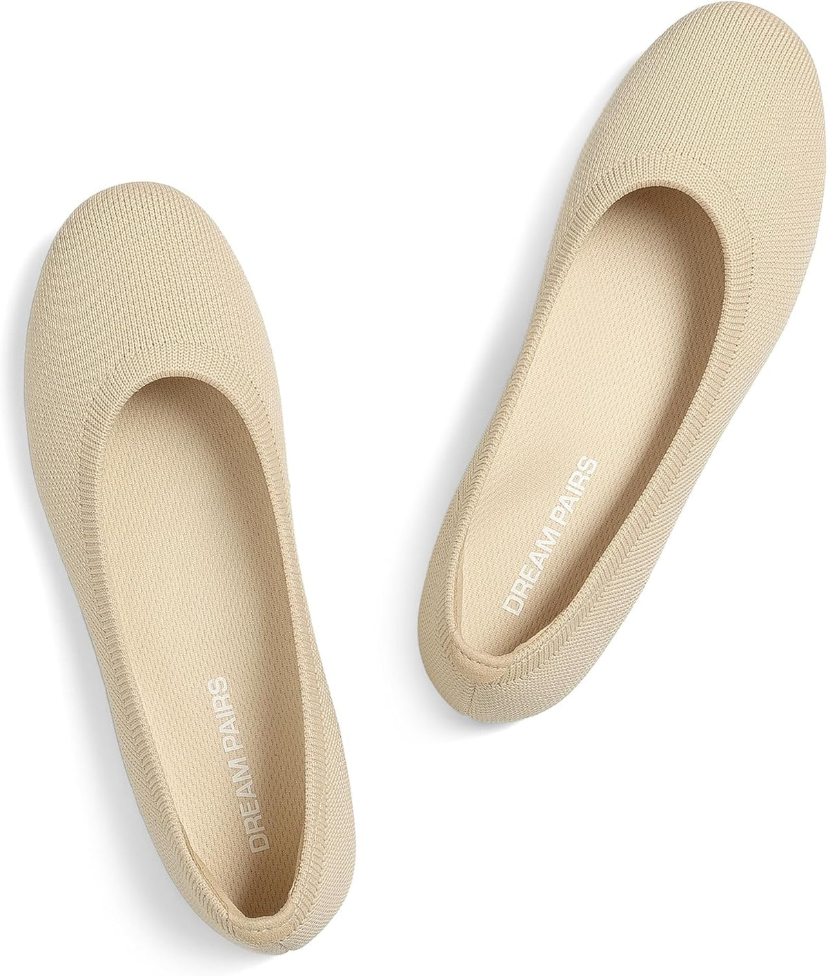 Women's Knit Ballet Flats - Round Toe Slip On Office Shoes, Flexible and Packable for Daily Walking and Travel - 6 Wide