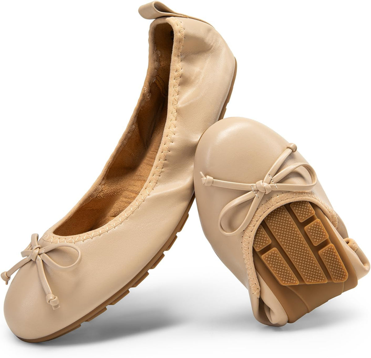 Women's Foldable Bowknot Ballet Flats - Lightweight Round Toe Slip On Dress Shoes for Travel and Long Days - 6