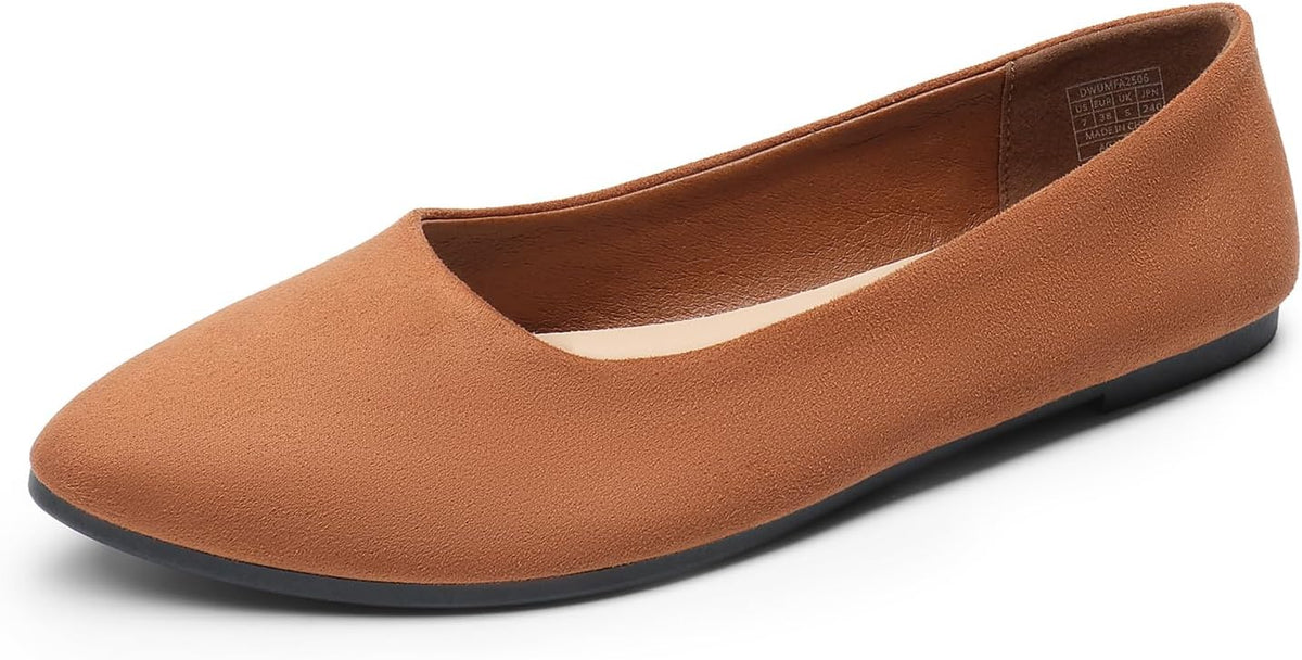 Women's Pointed Toe Flexible Ballet Flats - Cushioned Slip On Shoes for Business, Office and Casual Days - 6