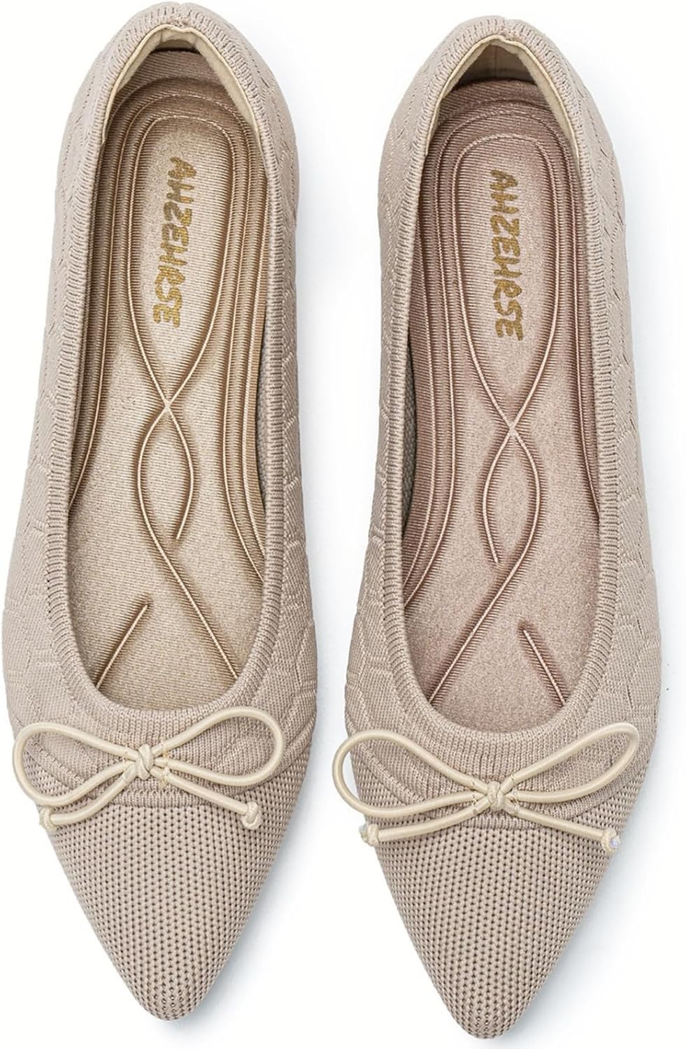 Women's Classic Pointed Toe Ballet Flats - Knit Dressy Bow Slip On Shoes for Office and Everyday Wear - 8 (11)