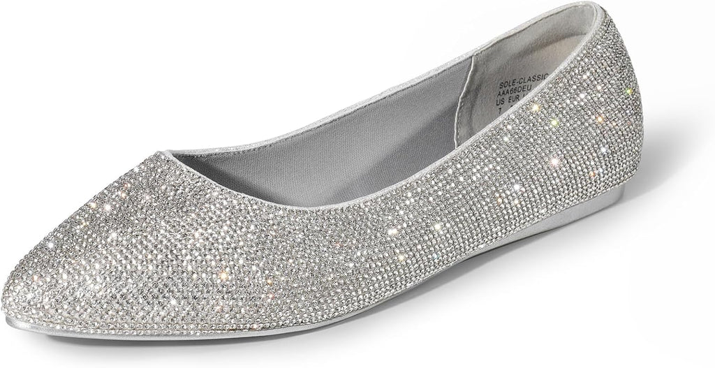 Women's Pointed Toe Dress Ballet Flats - Slip On Shoes in Suede, Patent and Glitter for Weddings and Work - 9