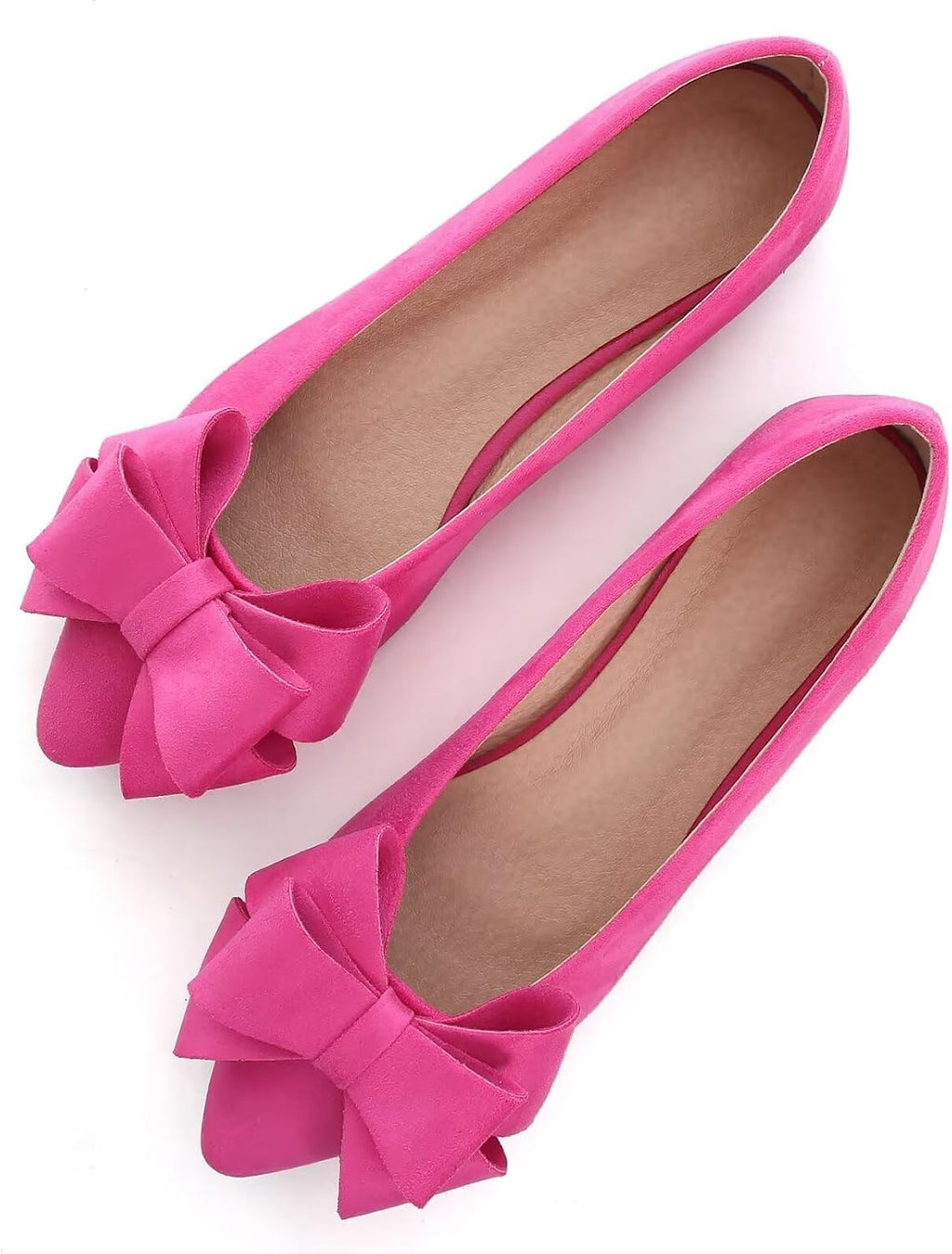Women's Suede Bow Ballet Flats - Pointed Toe Slip On Moccasin Style Shoes for Work and Casual Wear - 6