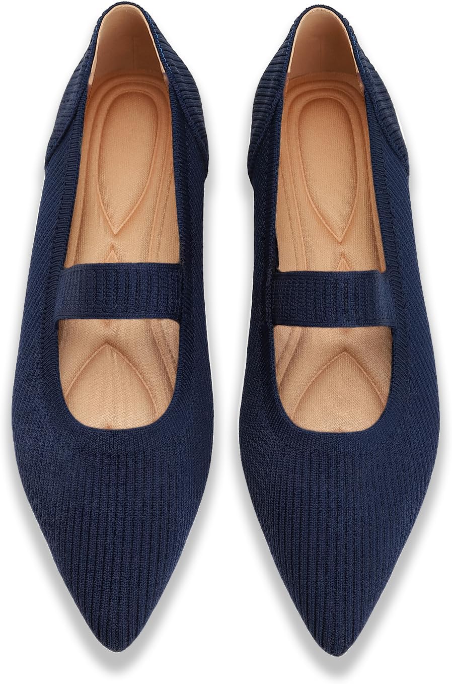 Women's Pointed Toe Knit Ballet Flats - Foldable Slip On Office Shoes with Built In Arch Support - 8