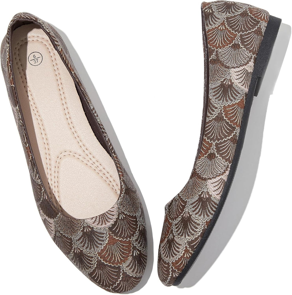 Women's Faux Leather Ballet Flats - Non Slip Low Heel Slip On Loafers for Teaching and Business Casual Days - 9