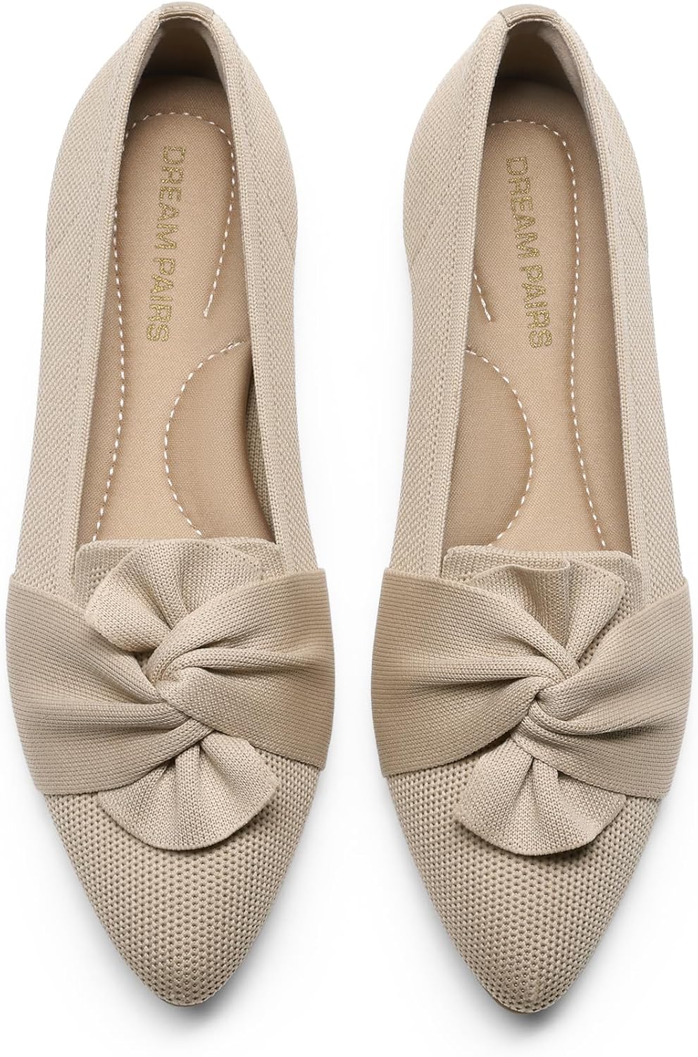 Women's Pointed Toe Knit Ballet Flats with Bow - Arch Support Slip On Shoes for Business and Office Walking - 6