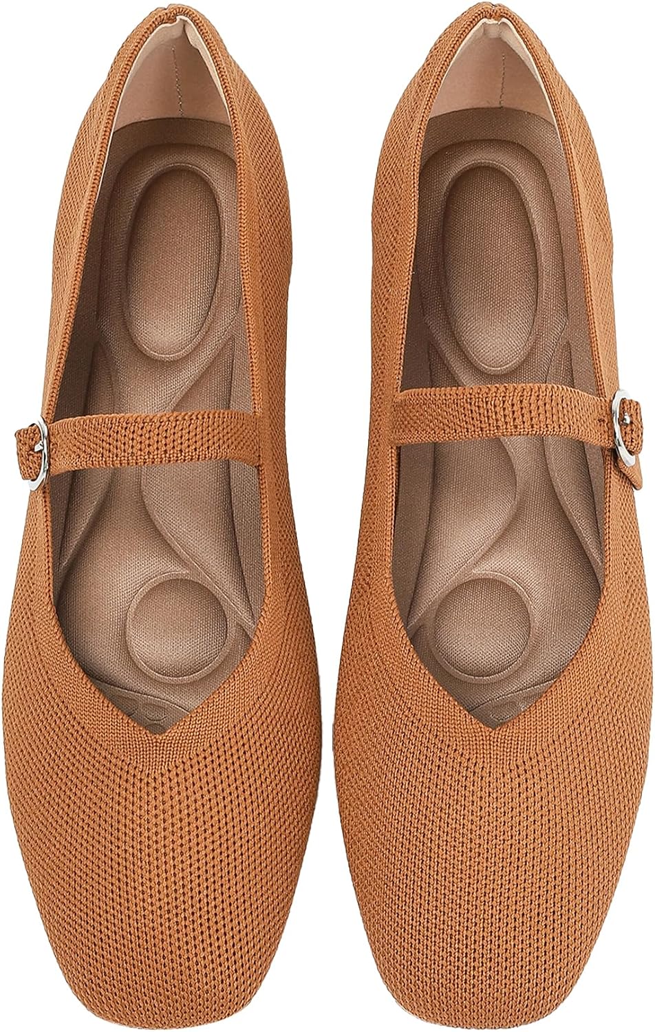Women's Square Toe Knit Mary Jane Flats - Washable Ballet Shoes with Ankle Strap for Office and Formal Wear - 8