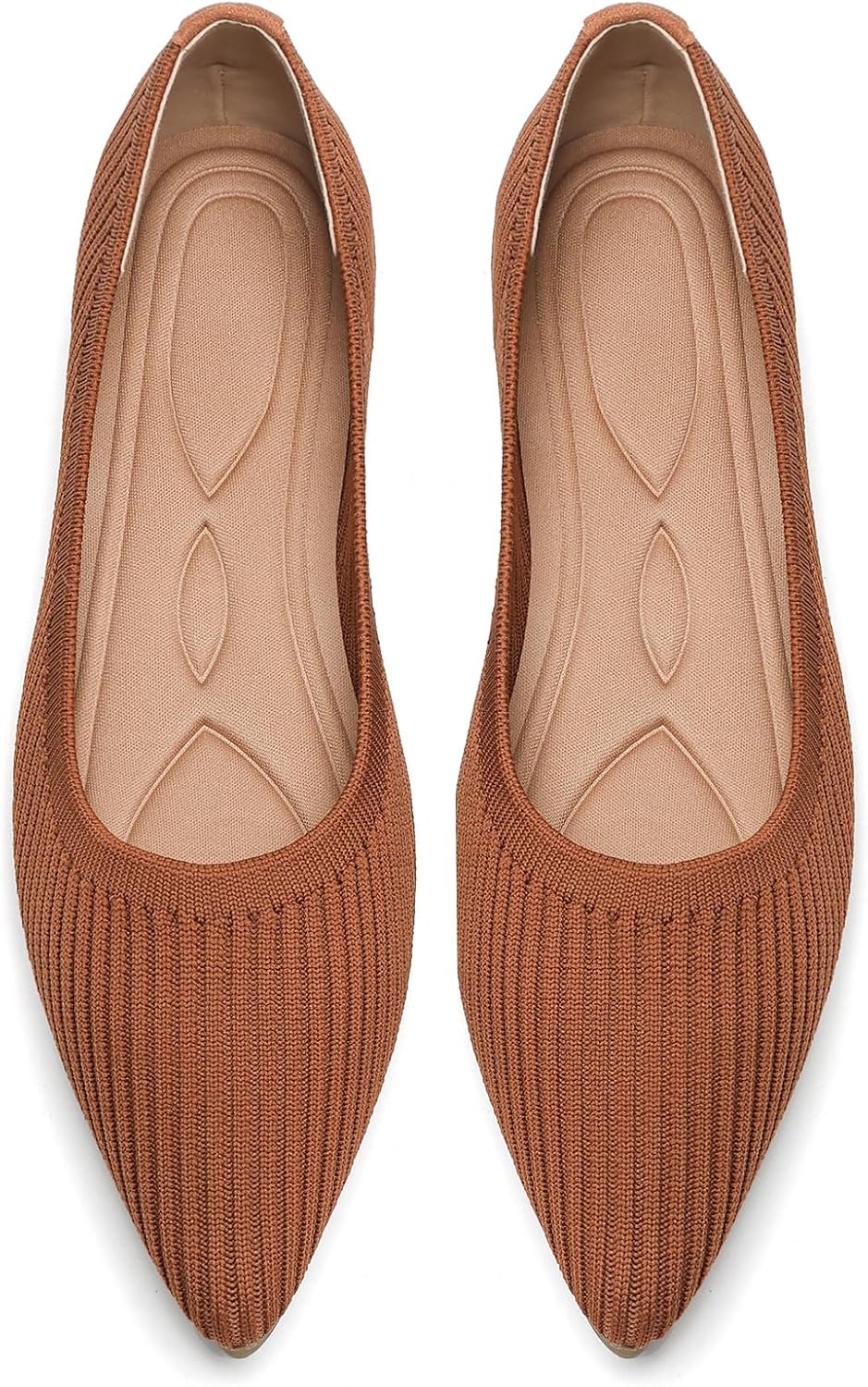 Women's Pointed Toe Knit Ballet Flats - Foldable Slip On Office Shoes with Built In Arch Support - 6