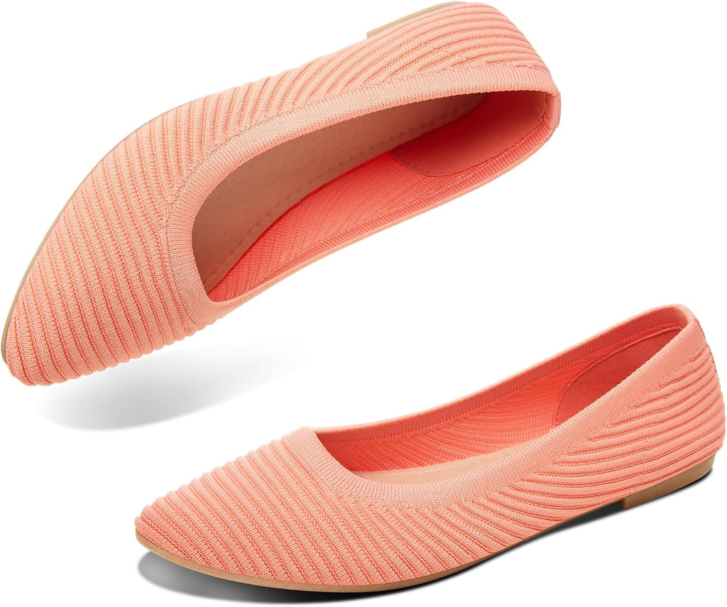 Women's Knit Ballerina Flats - Pointed Toe Soft Slip On Dress Shoes for Walking and Casual Office Wear - 6