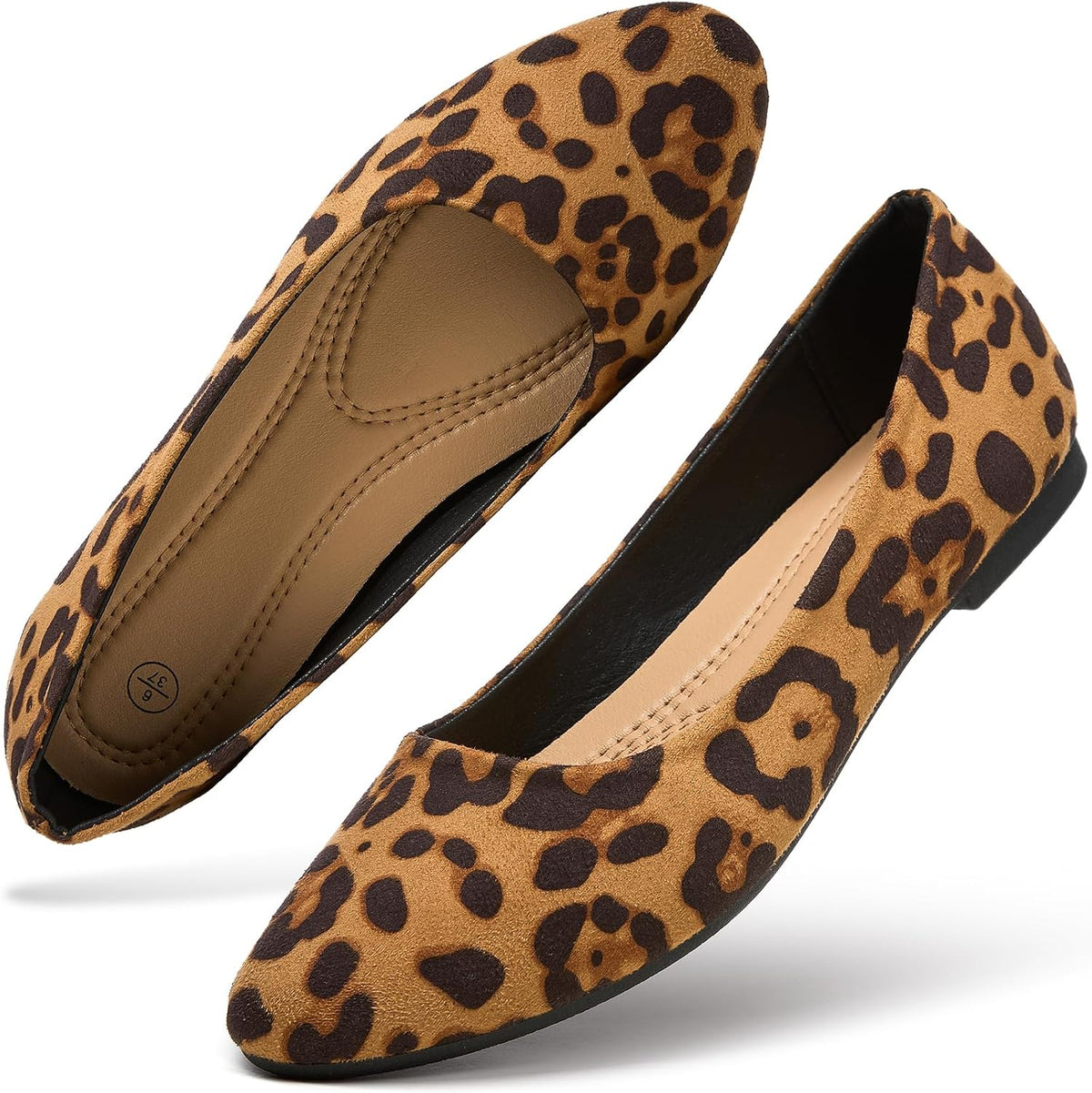 Women's Faux Leather Ballet Flats - Slip On Round Toe Dress Shoes for Office Days and Weekend Errands - 7