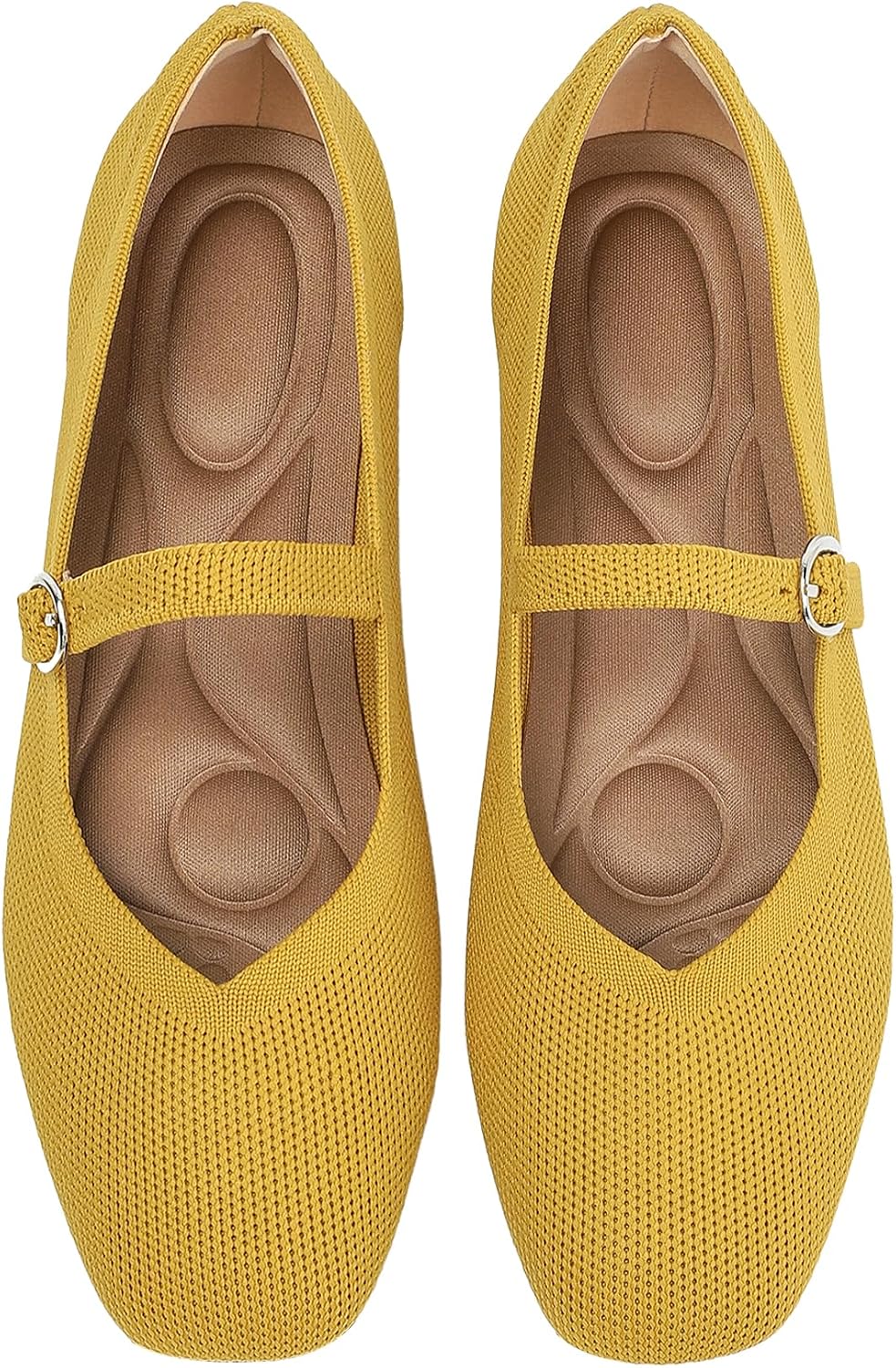 Women's Square Toe Knit Mary Jane Flats - Washable Ballet Shoes with Ankle Strap for Office and Formal Wear - 6