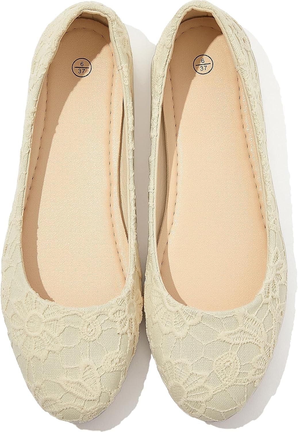 Women's Lace Ballet Flats - Round Toe Foldable Slip On Shoes with Cushioned Insole for Weddings and Work - 6