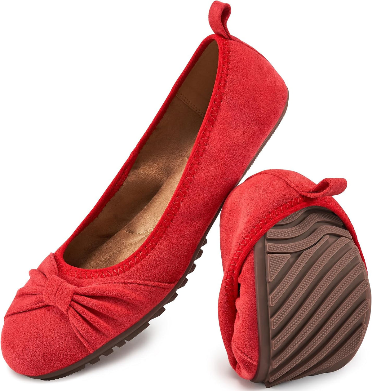 Women's Foldable Ballet Flats - Lightweight Slip On Work Shoes with Memory Foam for All Day Office Wear - 6