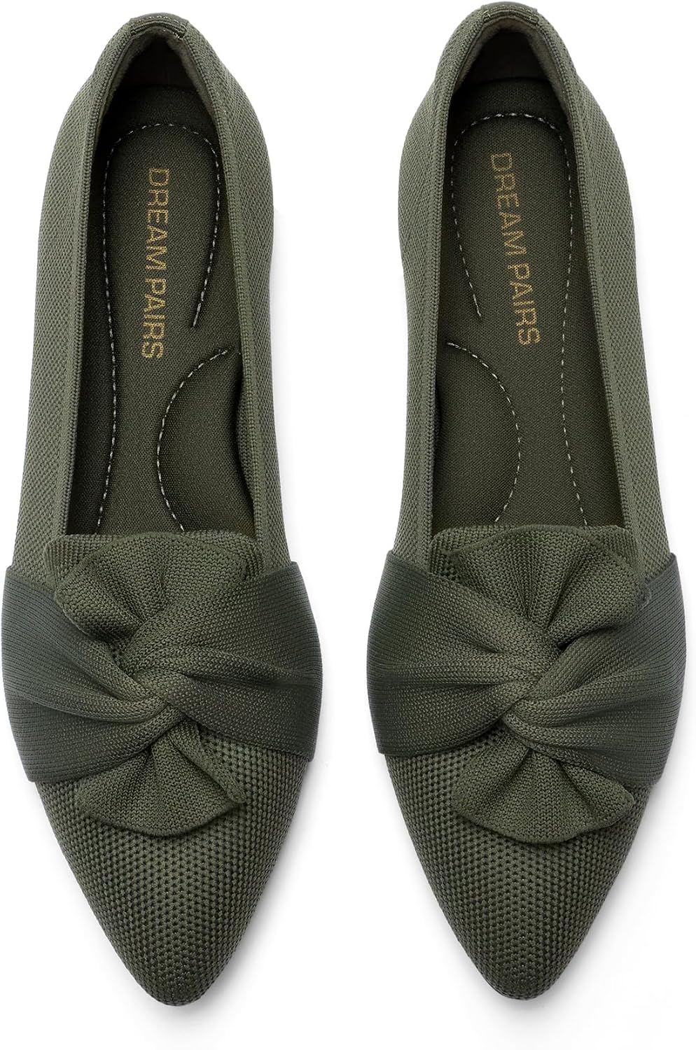 Women's Pointed Toe Knit Ballet Flats with Bow - Arch Support Slip On Shoes for Business and Office Walking - 6