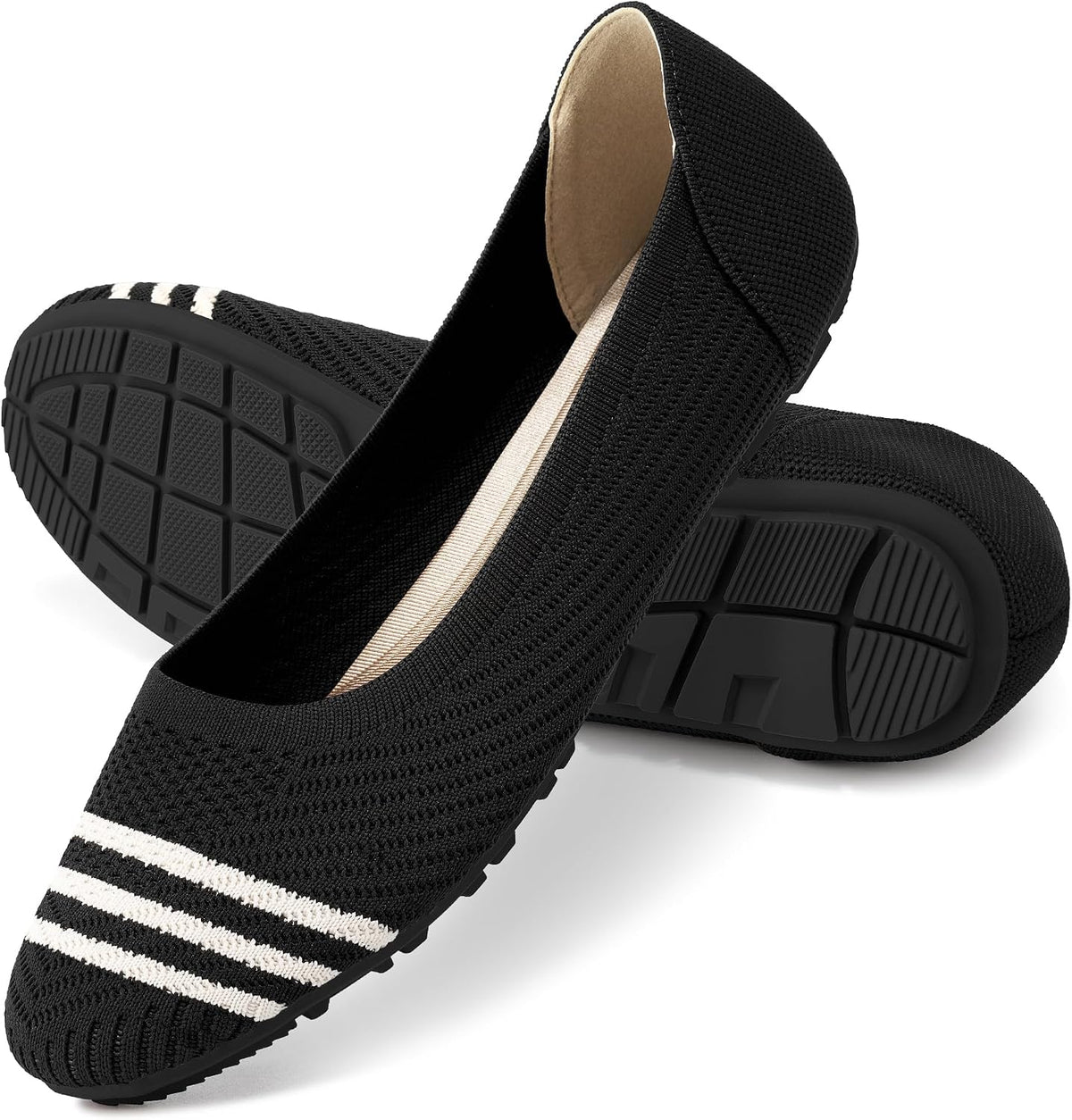 Women's Breathable Knit Casual Flats - Lightweight Anti Slip Walking Shoes with Soft Insole for Outdoor Days - Black