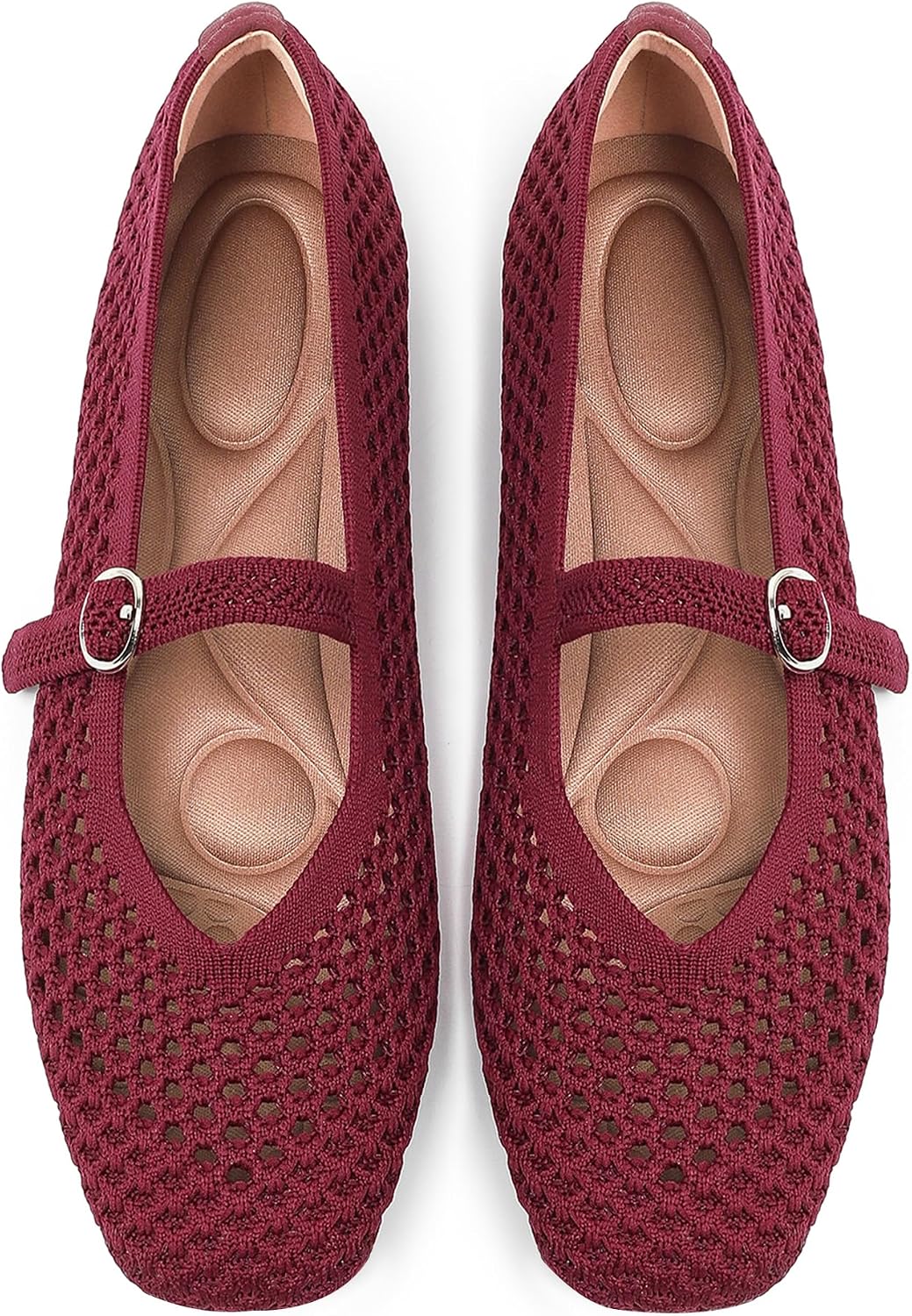 Women's Woven Square Toe Mary Jane Flats - Washable Ballet Shoes with Ankle Strap for Formal and Office Wear - 6