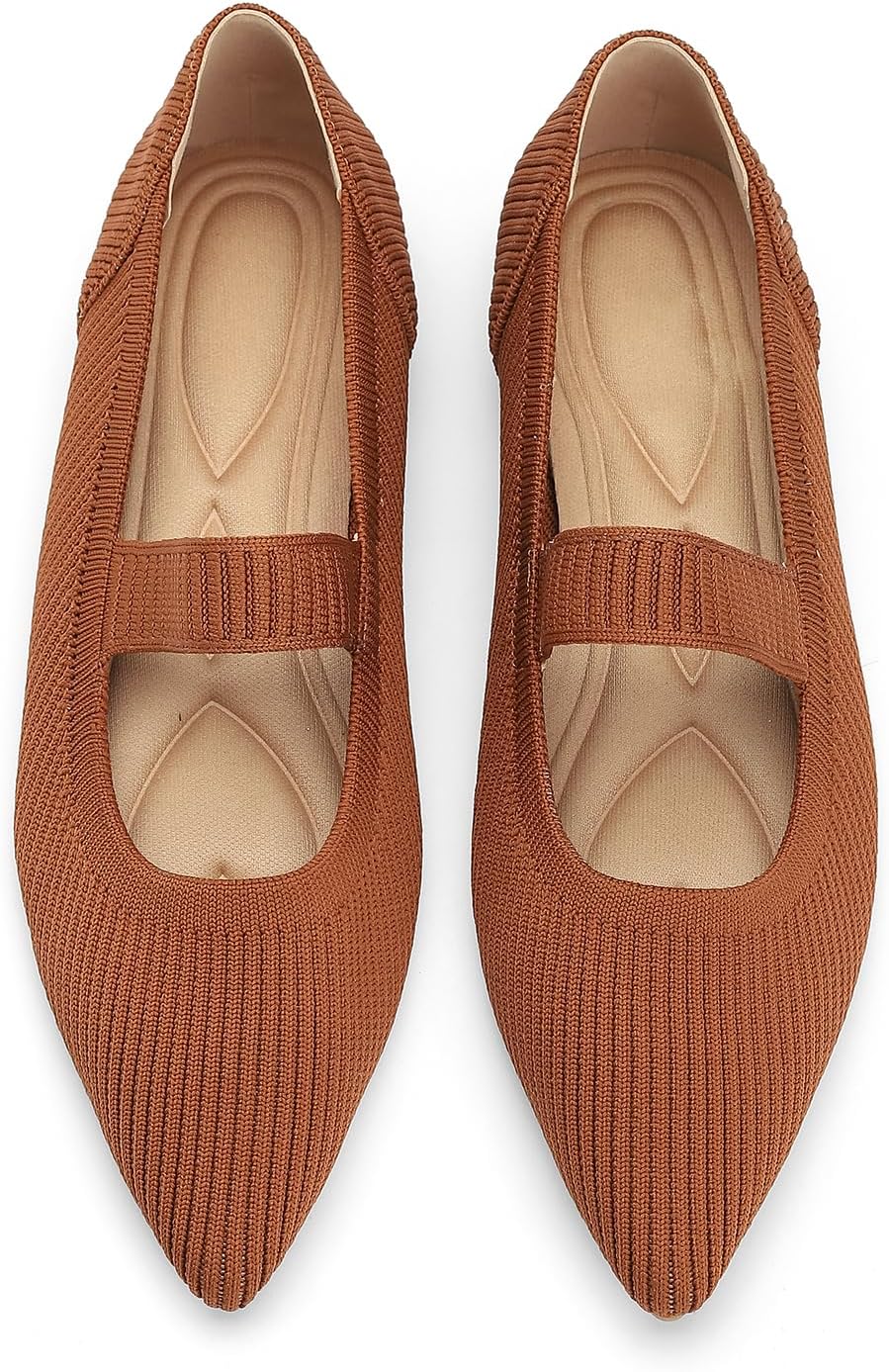 Women's Pointed Toe Knit Ballet Flats - Foldable Slip On Office Shoes with Built In Arch Support - 6