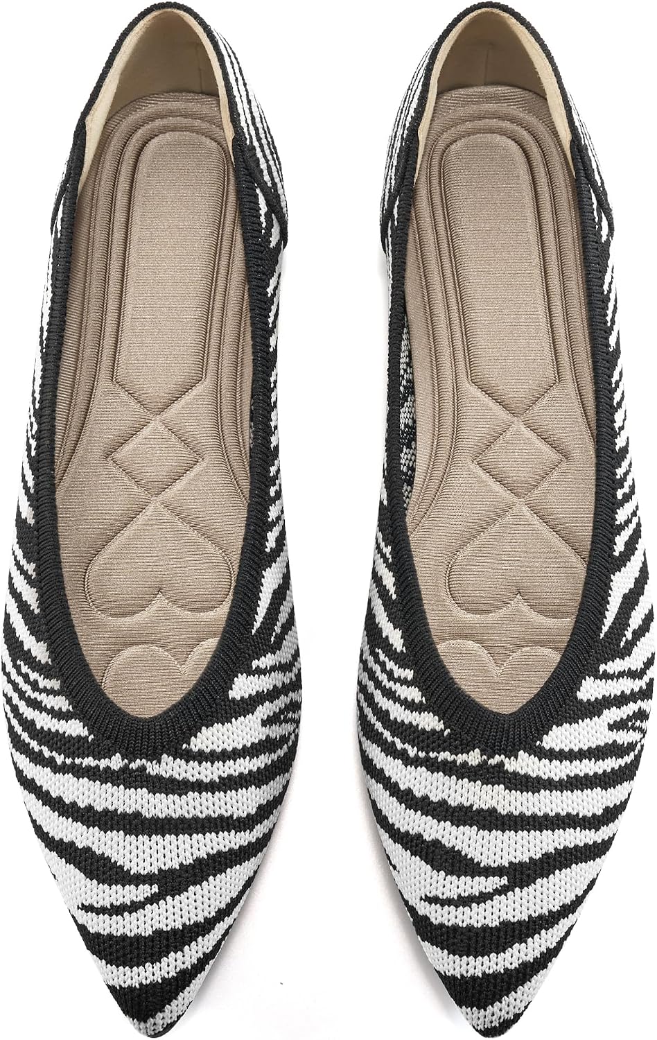 Women's Pointed Toe Knit Ballet Flats - Soft Slip On Dress Shoes for Work, Walking and Wedding Guest Days - 6