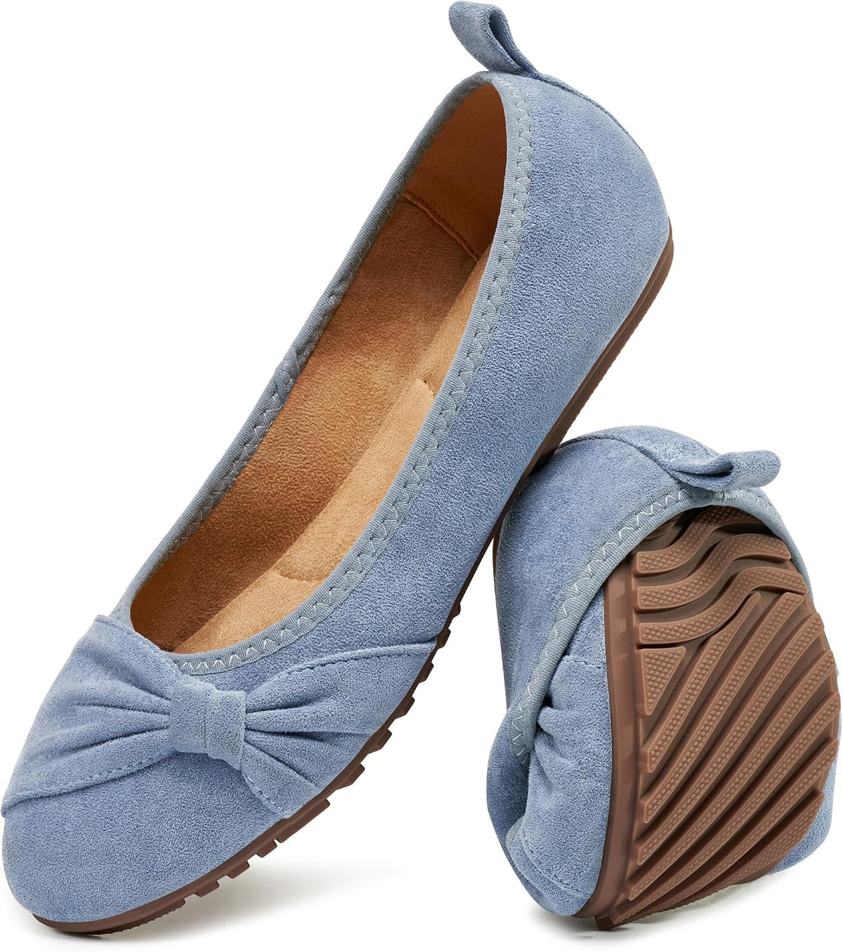 Women's Foldable Ballet Flats - Lightweight Slip On Work Shoes with Memory Foam for All Day Office Wear - 6