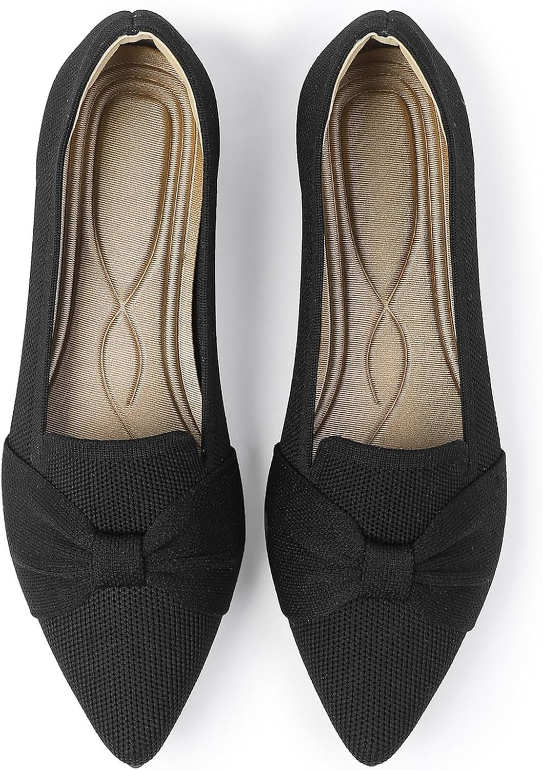 Women's Classic Pointed Toe Ballet Flats - Knit Dressy Bow Slip On Shoes for Office and Everyday Wear - 7