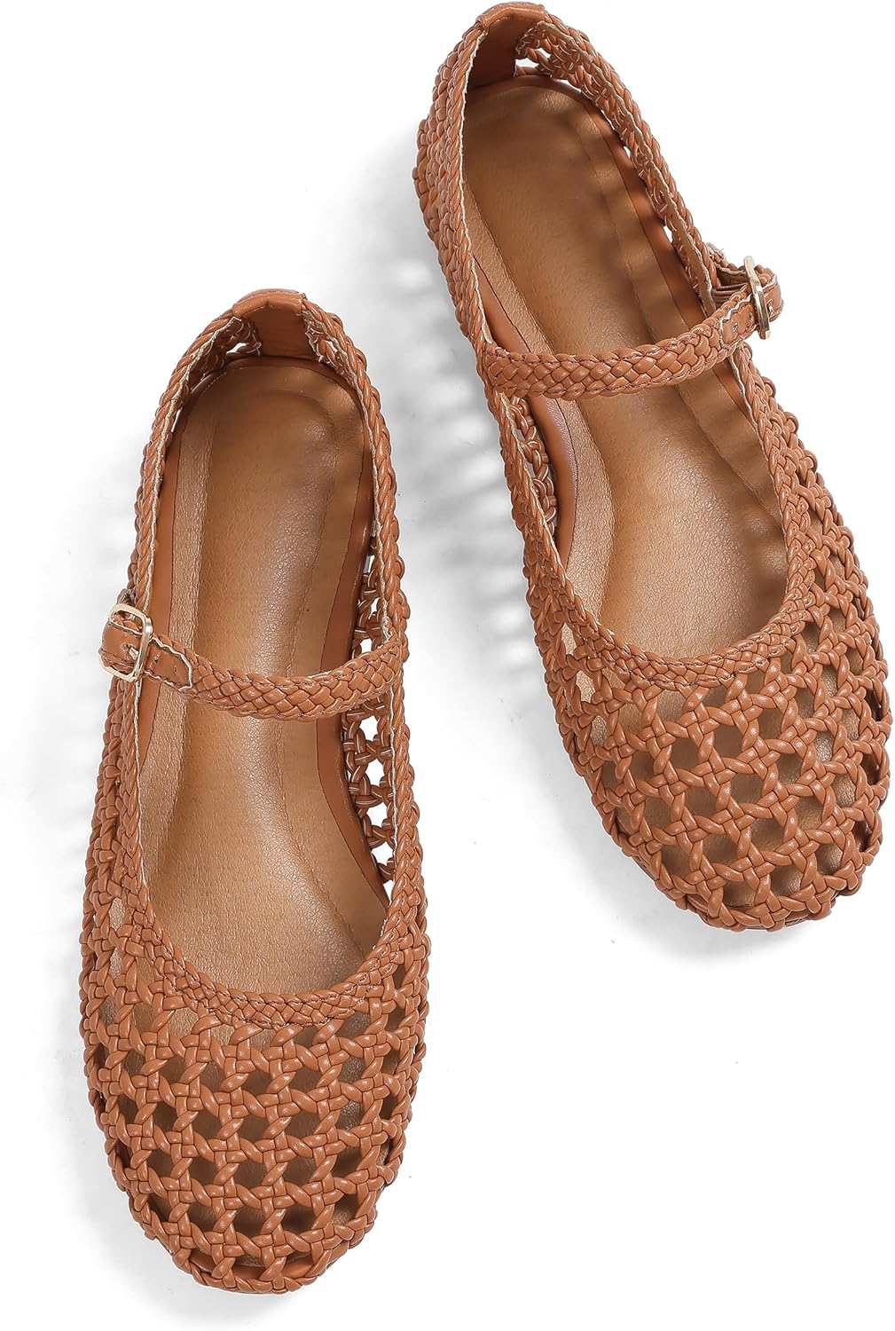 Women's Woven Mesh Ballet Flats - Round Toe Mary Jane Shoes with Buckle Strap for Warm Weather Dressing - 6