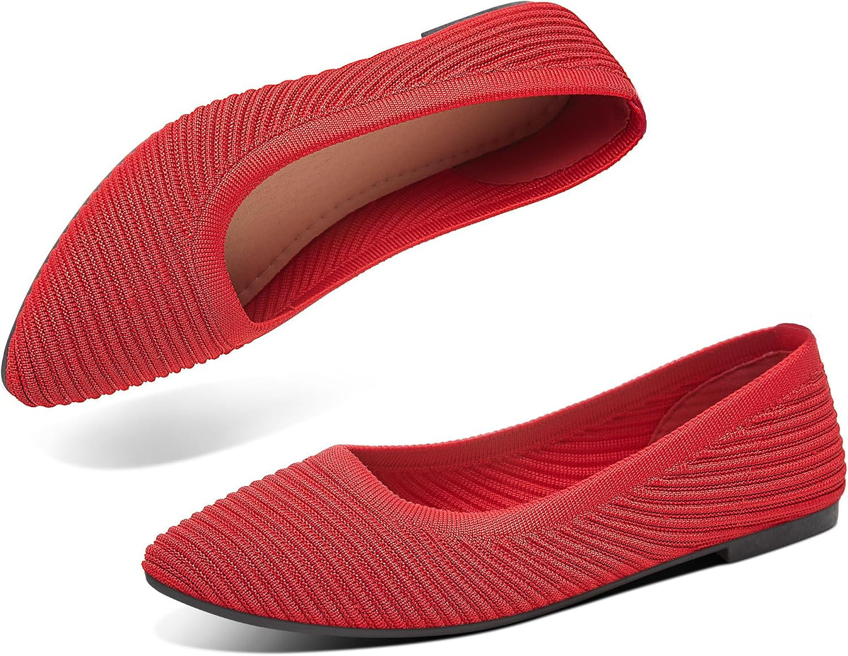 Women's Knit Ballerina Flats - Pointed Toe Soft Slip On Dress Shoes for Walking and Casual Office Wear - 7