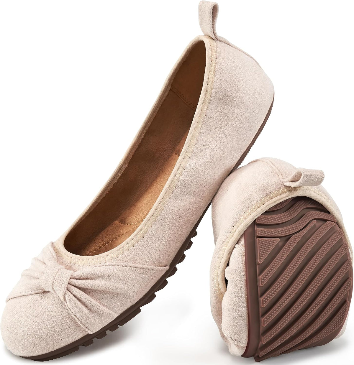 Women's Foldable Ballet Flats - Lightweight Slip On Work Shoes with Memory Foam for All Day Office Wear - 6