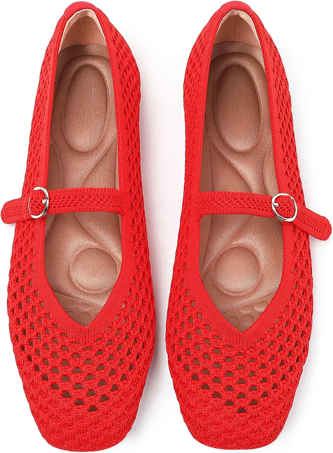 Women's Woven Square Toe Mary Jane Flats - Washable Ballet Shoes with Ankle Strap for Formal and Office Wear - 6