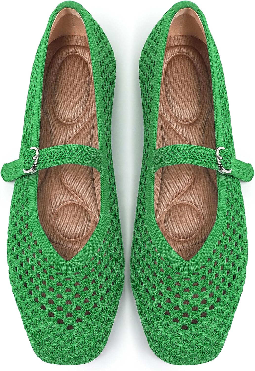 Women's Woven Square Toe Mary Jane Flats - Washable Ballet Shoes with Ankle Strap for Formal and Office Wear - 6