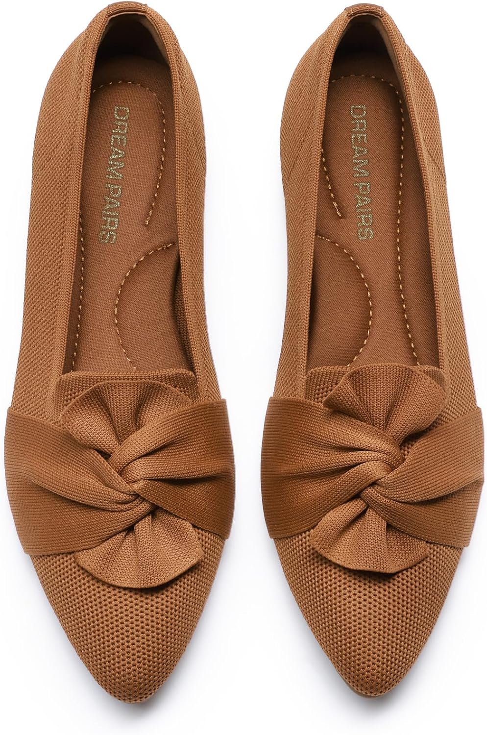 Women's Pointed Toe Knit Ballet Flats with Bow - Arch Support Slip On Shoes for Business and Office Walking - 6