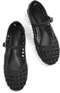 Women's Woven Mesh Ballet Flats - Round Toe Mary Jane Shoes with Buckle Strap for Warm Weather Dressing - 6