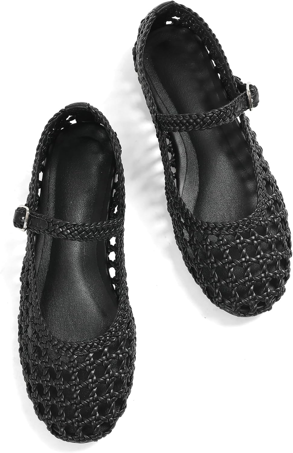 Women's Woven Mesh Ballet Flats - Round Toe Mary Jane Shoes with Buckle Strap for Warm Weather Dressing - 6