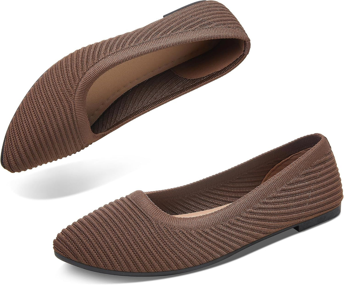 Women's Knit Ballerina Flats - Pointed Toe Soft Slip On Dress Shoes for Walking and Casual Office Wear - 6