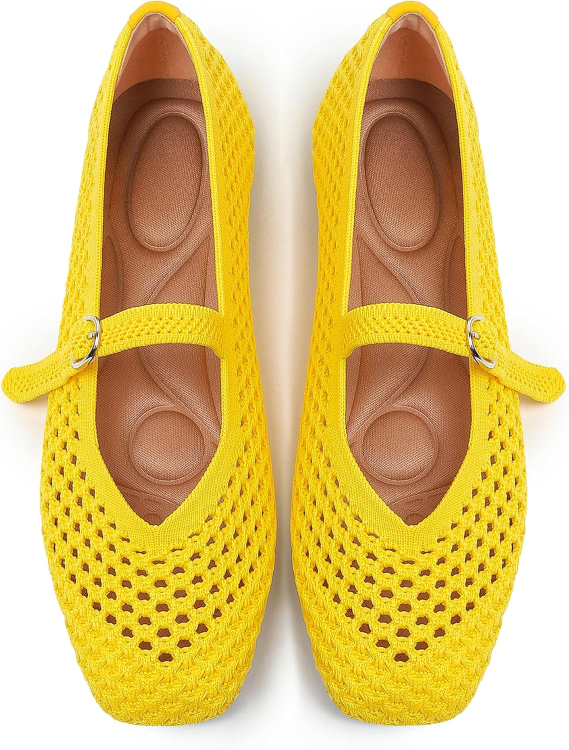 Women's Woven Square Toe Mary Jane Flats - Washable Ballet Shoes with Ankle Strap for Formal and Office Wear - 6