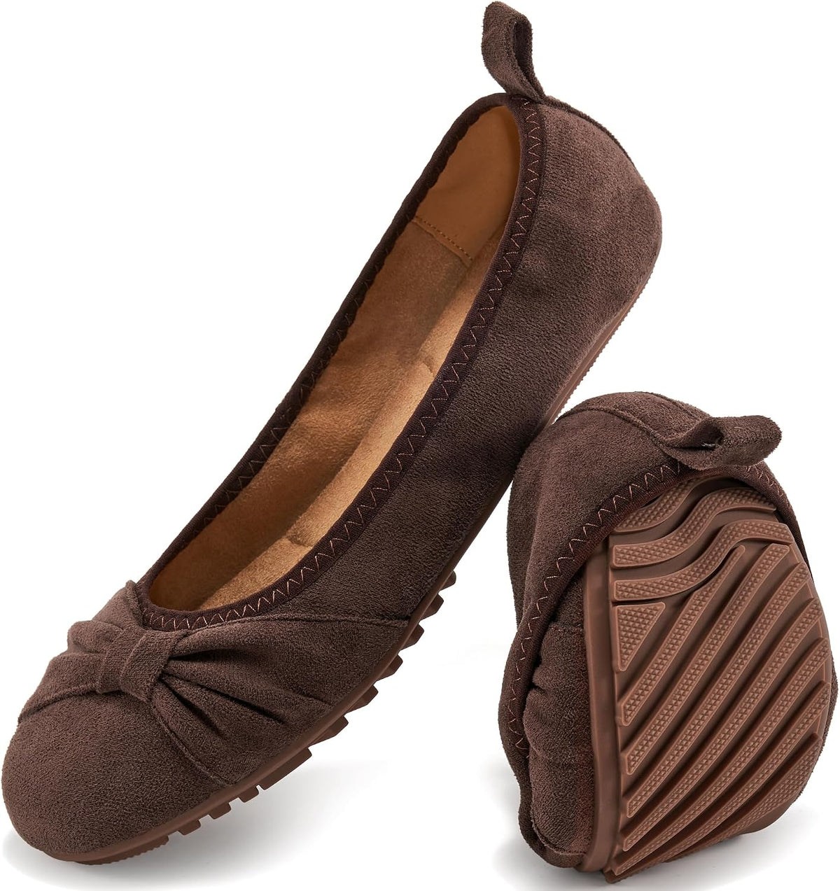 Women's Foldable Ballet Flats - Lightweight Slip On Work Shoes with Memory Foam for All Day Office Wear - 6