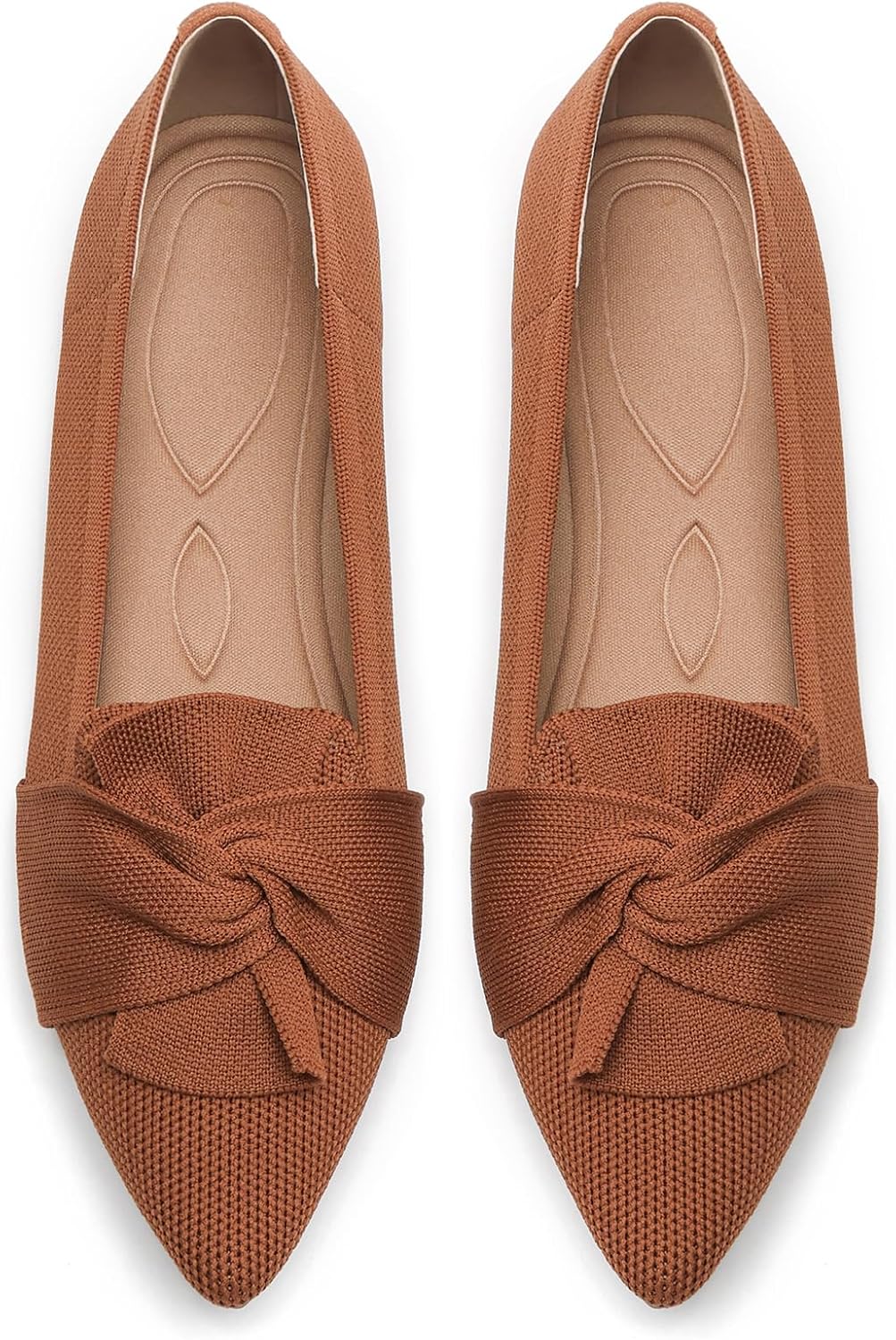 Women's Pointed Toe Knit Ballet Flats - Foldable Slip On Office Shoes with Built In Arch Support - 6