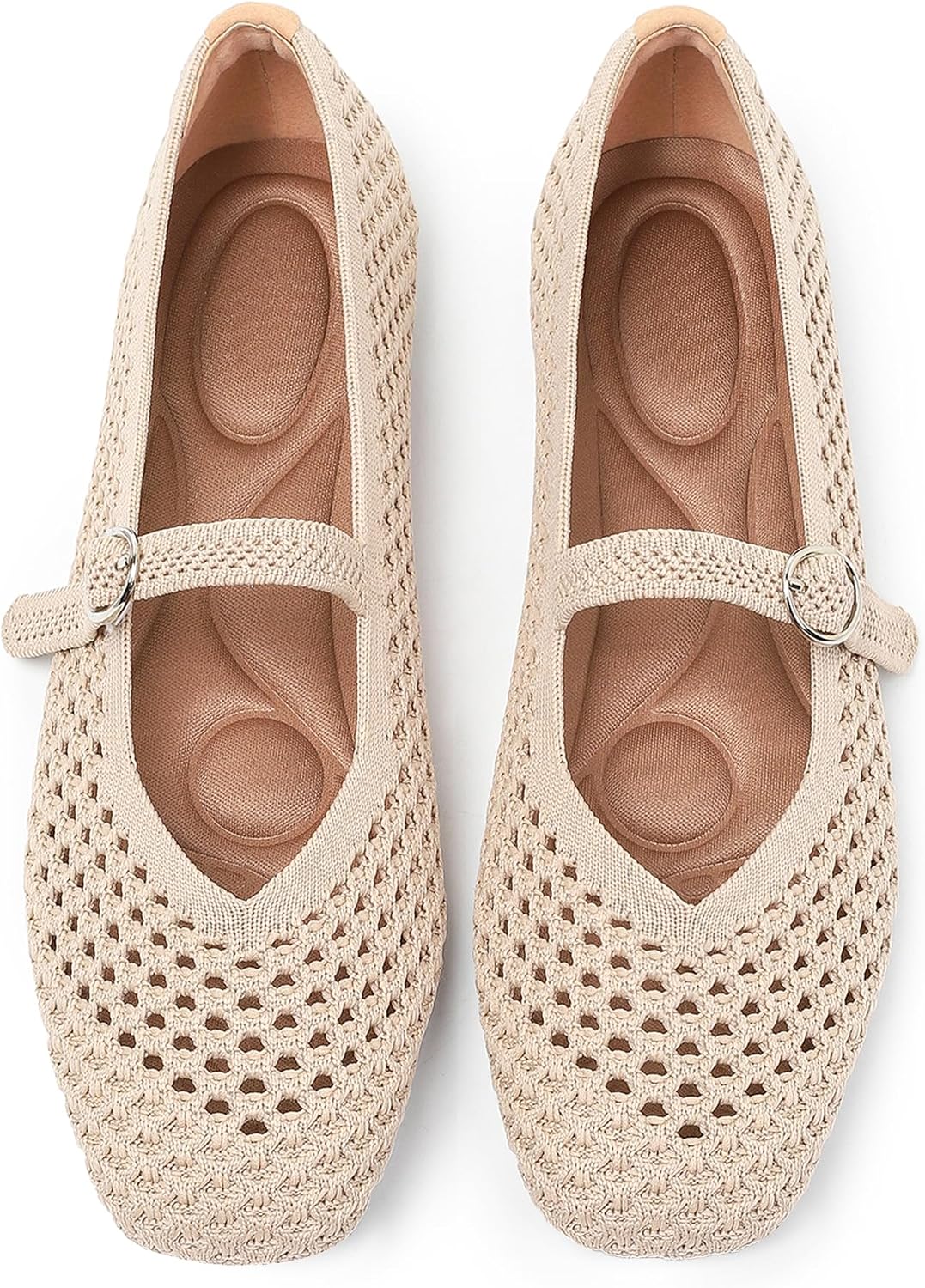 Women's Woven Square Toe Mary Jane Flats - Washable Ballet Shoes with Ankle Strap for Formal and Office Wear - 6