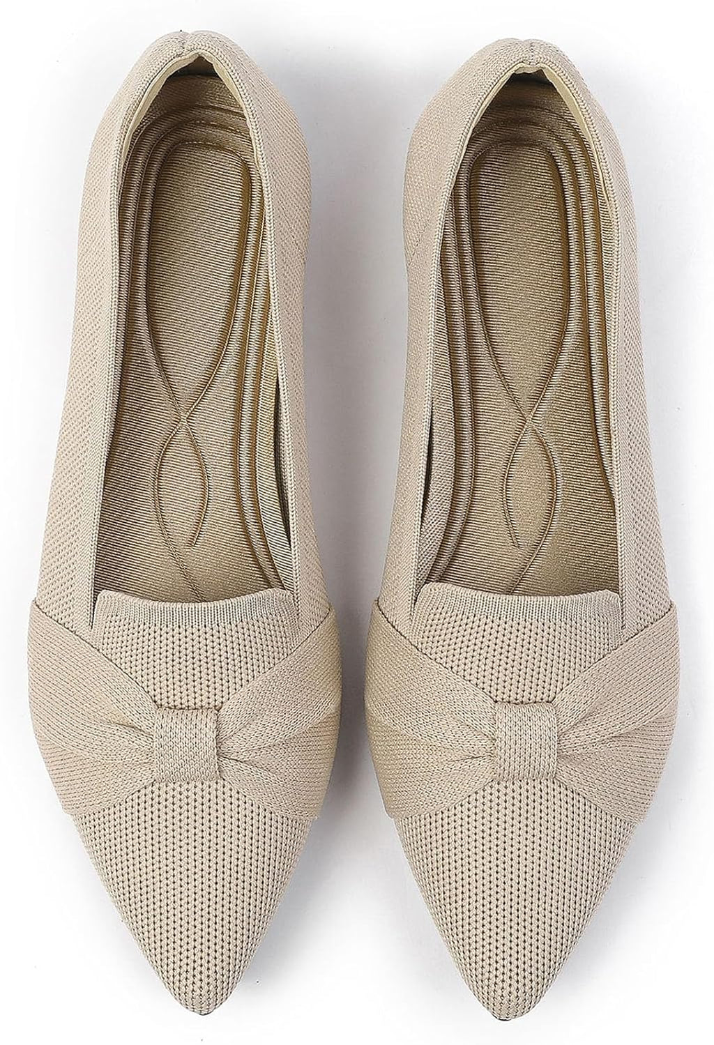 Women's Classic Pointed Toe Ballet Flats - Knit Dressy Bow Slip On Shoes for Office and Everyday Wear - 7