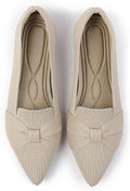 Women's Classic Pointed Toe Ballet Flats - Knit Dressy Bow Slip On Shoes for Office and Everyday Wear - 7