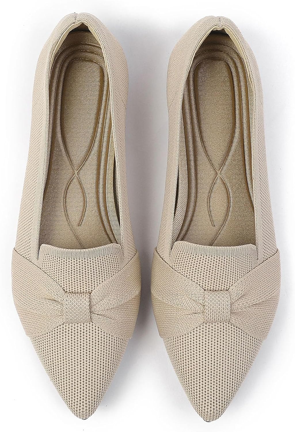 Women's Classic Pointed Toe Ballet Flats - Knit Dressy Bow Slip On Shoes for Office and Everyday Wear - 7