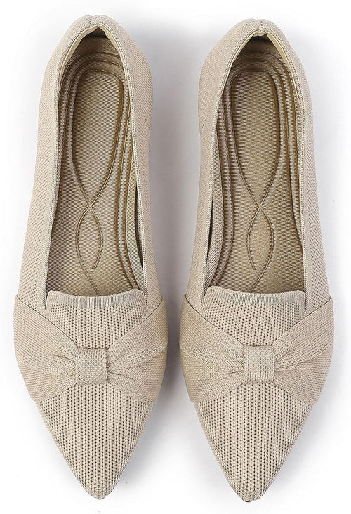 Women's Classic Pointed Toe Ballet Flats - Knit Dressy Bow Slip On Shoes for Office and Everyday Wear - 7