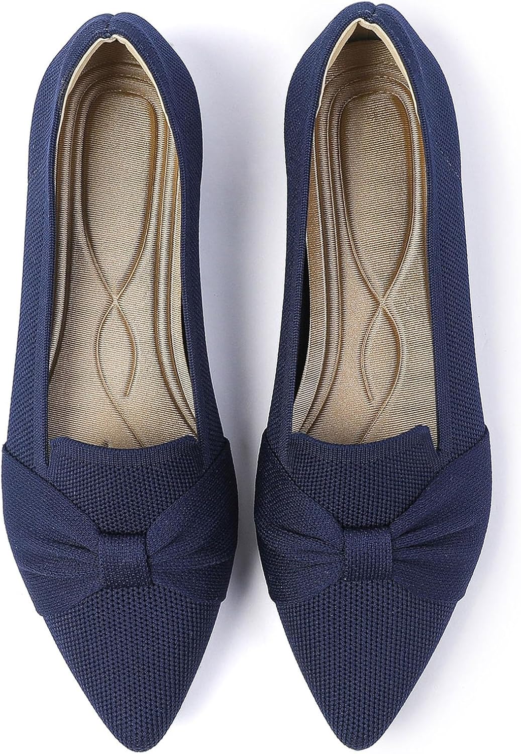 Women's Classic Pointed Toe Ballet Flats - Knit Dressy Bow Slip On Shoes for Office and Everyday Wear - 7 (2)
