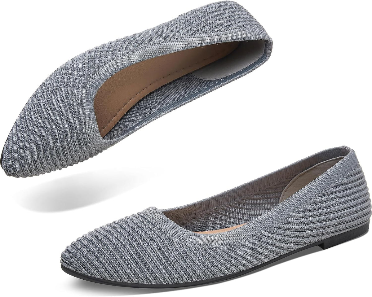Women's Knit Ballerina Flats - Pointed Toe Soft Slip On Dress Shoes for Walking and Casual Office Wear - 6