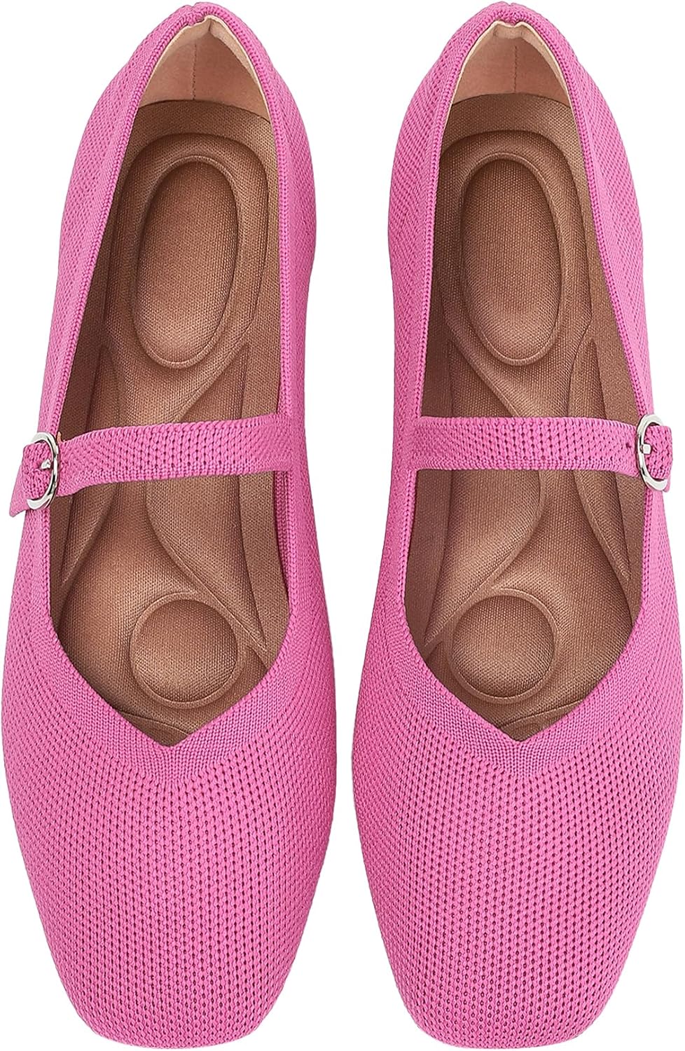 Women's Square Toe Knit Mary Jane Flats - Washable Ballet Shoes with Ankle Strap for Office and Formal Wear - 6
