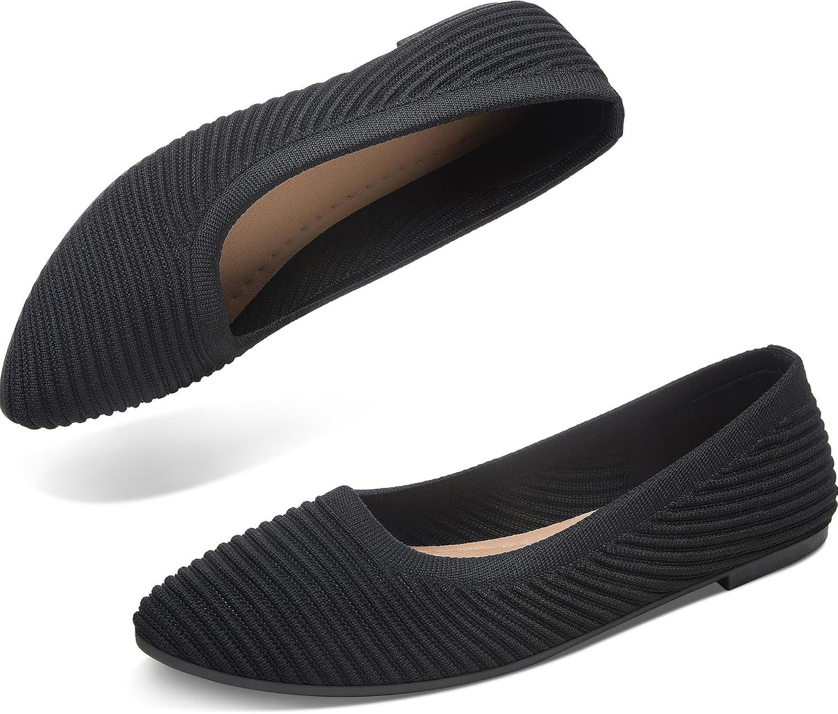 Women's Knit Ballerina Flats - Pointed Toe Soft Slip On Dress Shoes for Walking and Casual Office Wear - 7